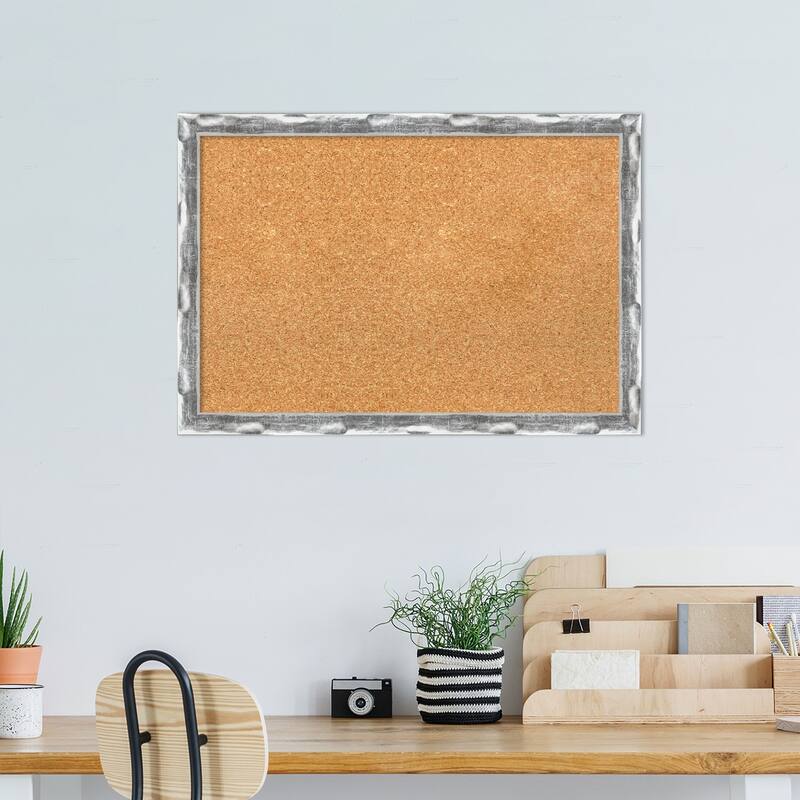 Scratched Wave Chrome Framed Natural Corkboard Bulletin Board
