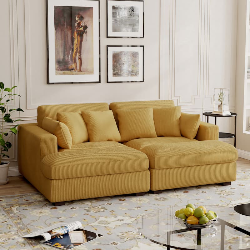 Modern Corduroy Modular Sectional Sofa Chaise Couch Bed - Orange&4 Pillows - Symmetrical