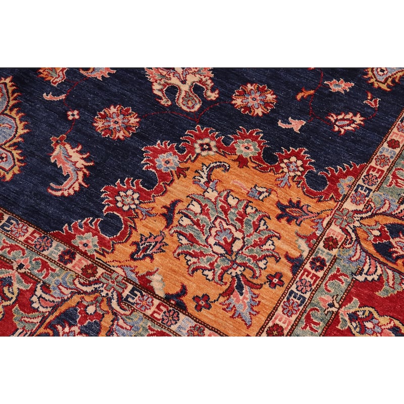 Southwestern Super Kazak Nyla Blue/Red Hand Knotted Wool Rug - 8'9'' x 12'4''