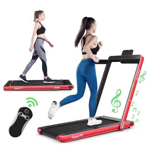 2 in 1 2.25 HP Under Desk Electric Installation-Free Folding Treadmil with Bluetooth Speaker and LED Display