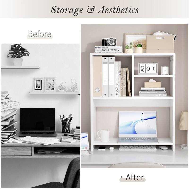 Desktop Shelf Bookshelf Storage for College Dorm Office Home, White