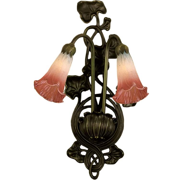 Meyda Tiffany Lilies 11" Wide 2 Light Double Sconce with Art Glass - Pink / White