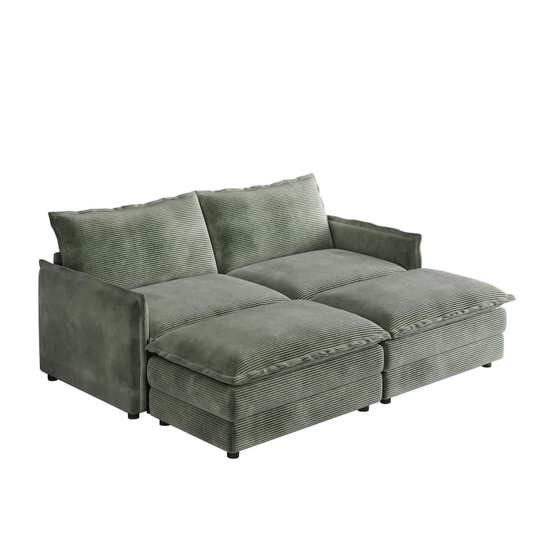 75" Corduroy 2-Seater Cloud Sectional Sofa with Dual-Layer Cushions