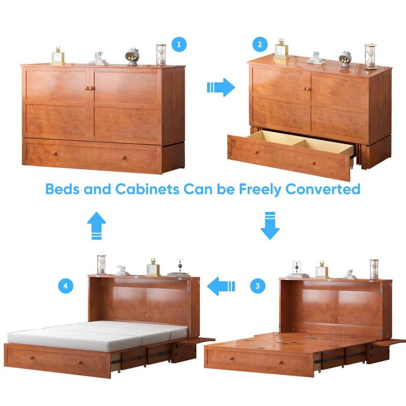 Mixoy Queen Murphy Bed Chest with Charging Station and Storage Drawer,No Mattress