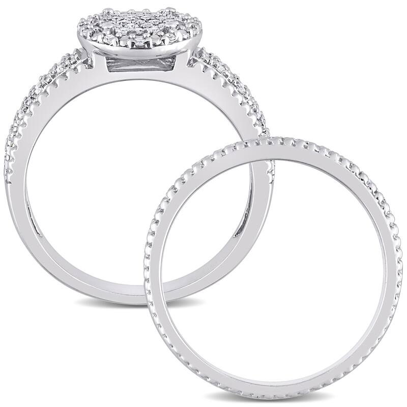Miadora 1/3ct TDW Diamond Clustered Halo Multi-Row Bridal Ring Set in Sterling Silver