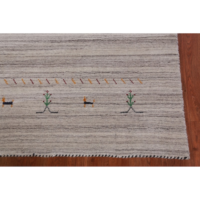 Hand Knotted Oriental 100% Wool Carpet Tribal Stripe Beige & Ivories Gabbeh Area Rug - 8' 10'' X 6' 1''