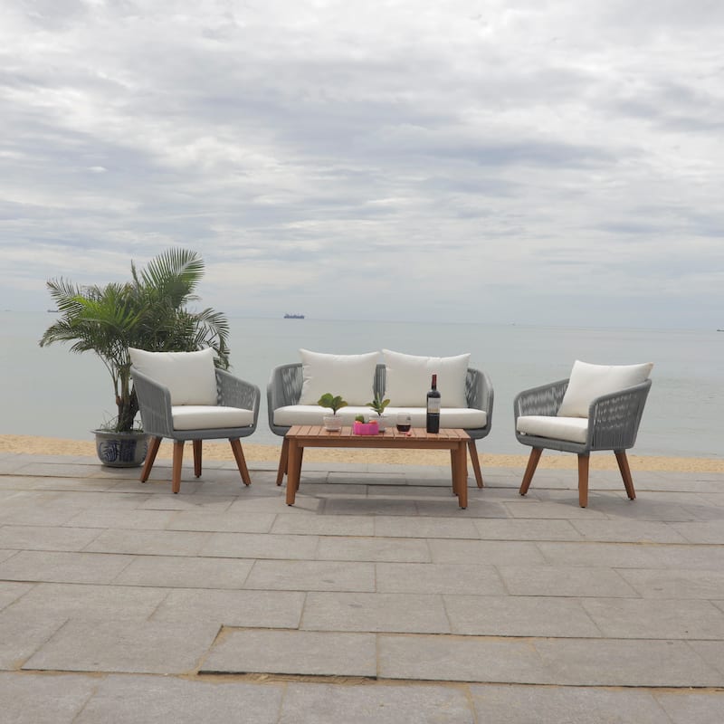 SAFAVIEH Outdoor Tobia 4-Piece Patio Conversation Set - 55W x 30D x 28H