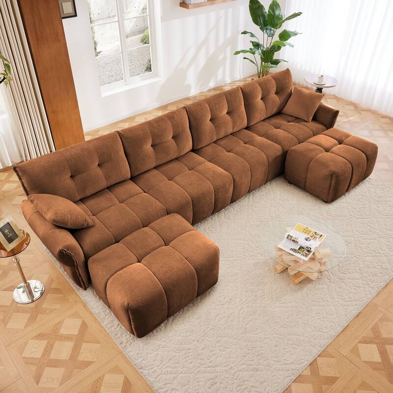 4-Seater U-Shaped Modular Sofa with 2 Ottomans & Pillows