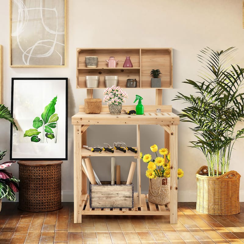 Costway Garden Potting Table Outdoor Potting Bench Wooden Workstation - See Details