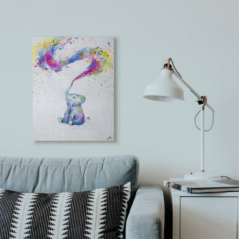 Stupell Colorful Abstract Elephant Animal Watercolor Painting Canvas Wall Art, Proudly Made in USA