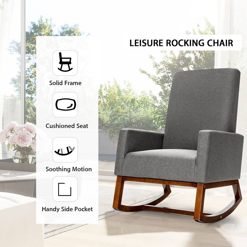Costway Mid Century Retro Fabric Rocking Chair Upholstered Nursery