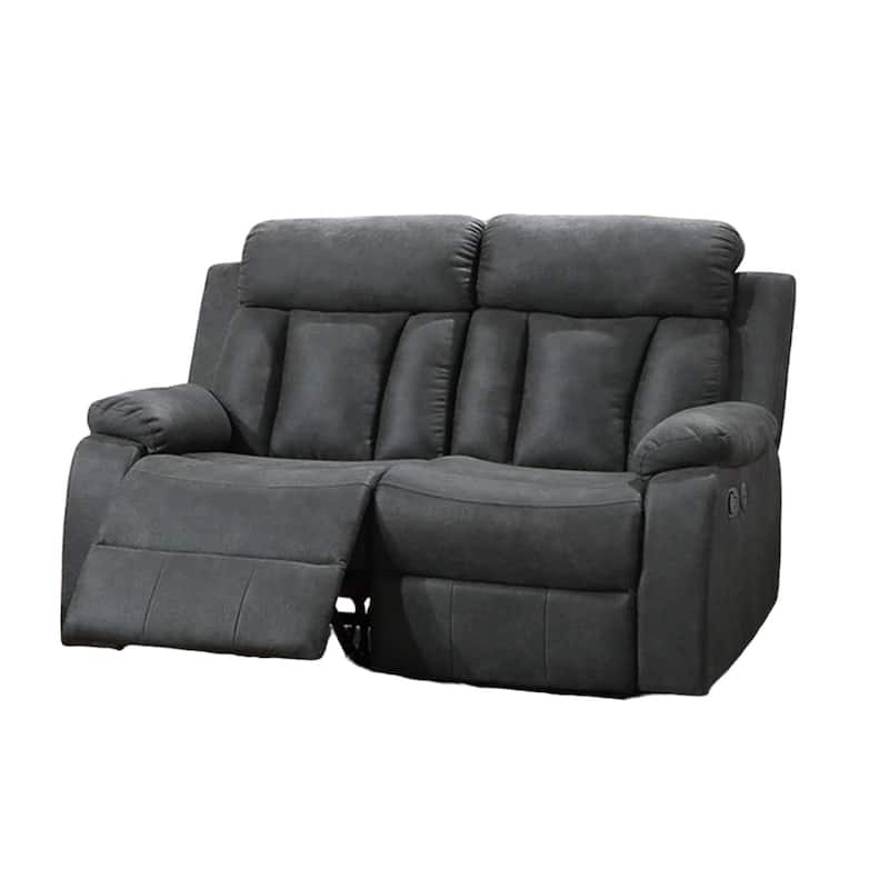 Corie Manual Recliner Loveseat, 60 Inch Solid Wood, Gray Faux Leather