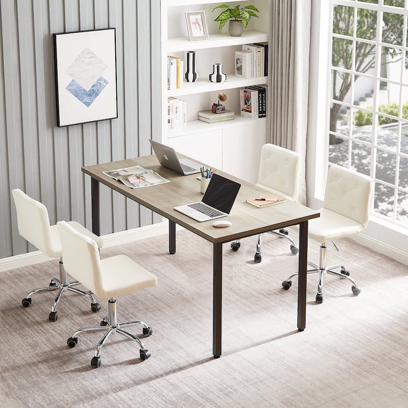 Javlergo Armless Office Desk Chair, PU Leather Mid-Back Adjustable Height 360° Rolling Swivel for Home Office Work