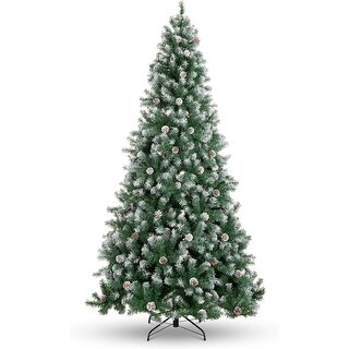 Garvee 4.5Ft Pre-Lit Flocked Artificial Christmas Tree with Pine Cones
