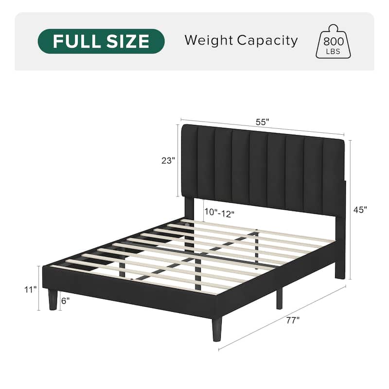 Upholstered Platform Bed Frame with Adjustable Headboard, Velvet Upholstered, No Noise, 800 lbs Capacity, 12 Inch Clearance