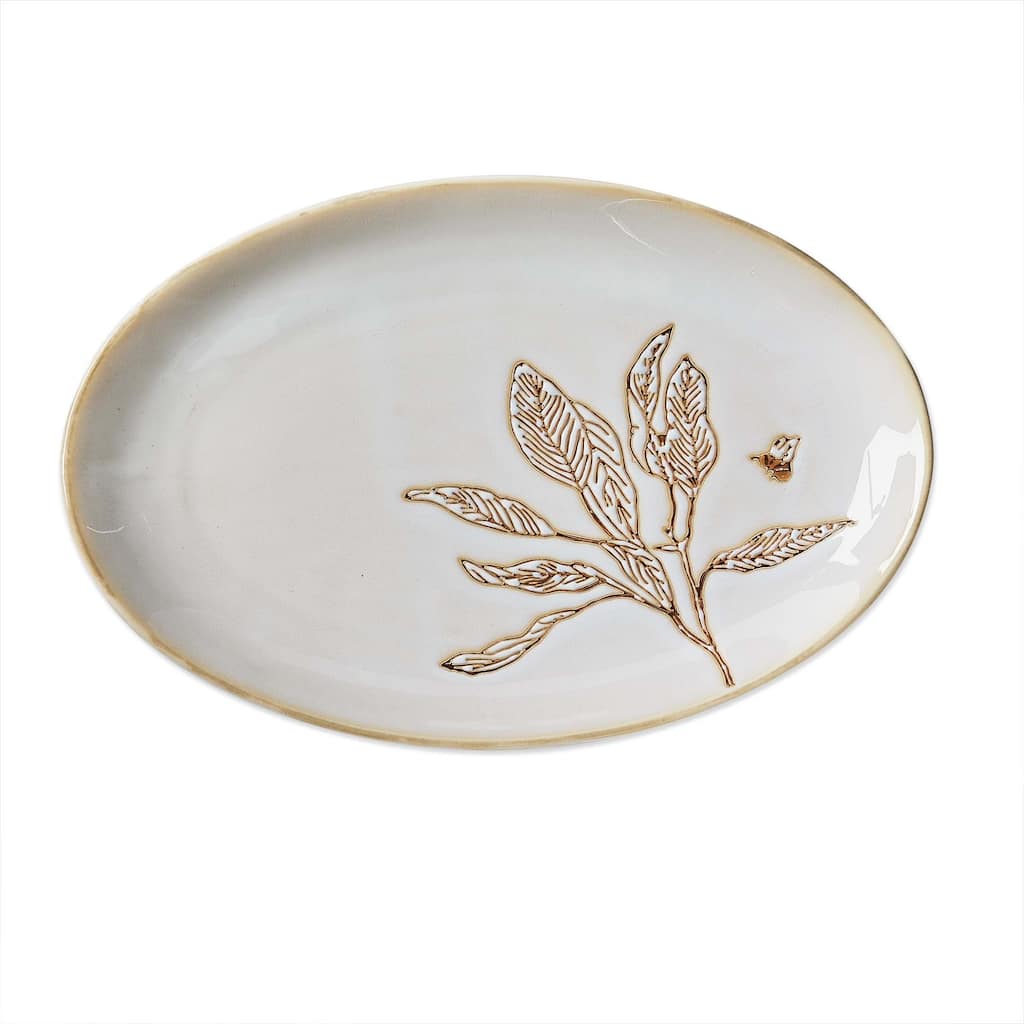 Lavender and Honey Large Oval Ceramic Platter - Dishwasher Safe Serving Dish for Spring and Summer Gatherings