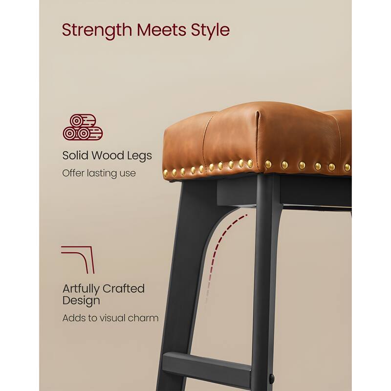 Set of 2 Counter Height Bar Stools Modern Kitchen Barstools with Backrest Perfect for Island or Counter - 12.6"D x 17.3"W x 26"H