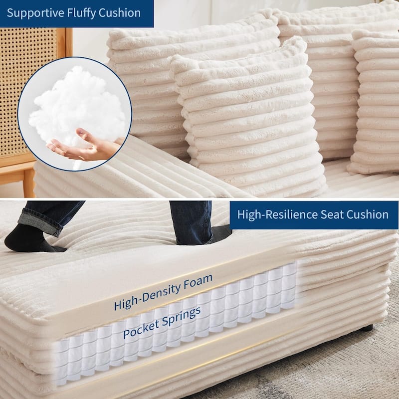 60 Inch Upholstered Sofa Bed with Throw Pillows and Armrests, Comfy Corduroy