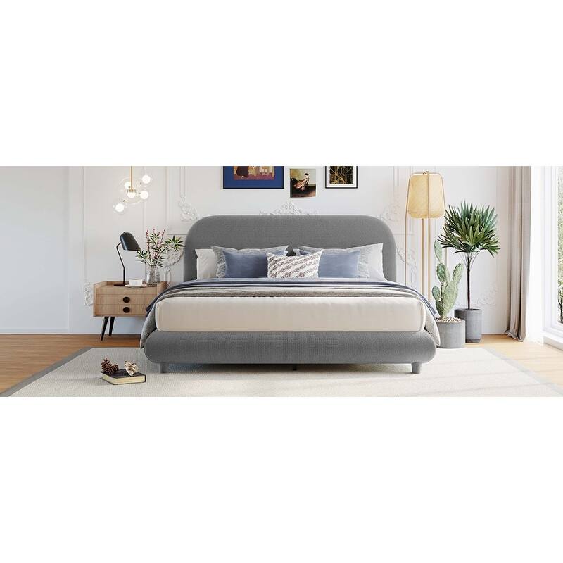 Stylish Curve-shaped Design Teddy Fleece Platform Bed