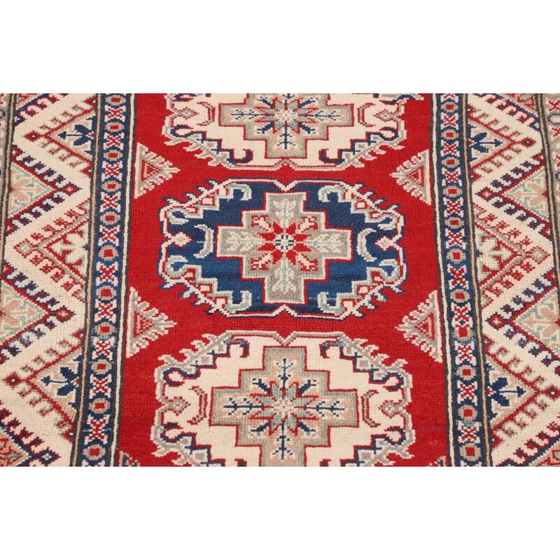 Red Kazak Foyer Rug Hand-Knotted Traditional Wool Carpet - 3'1" x 3'9"