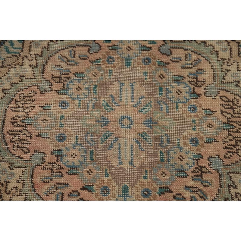 Tabriz Persian Vintage Area Rug Hand-Knotted Orange Wool Carpet - 9'7" x 12'8"