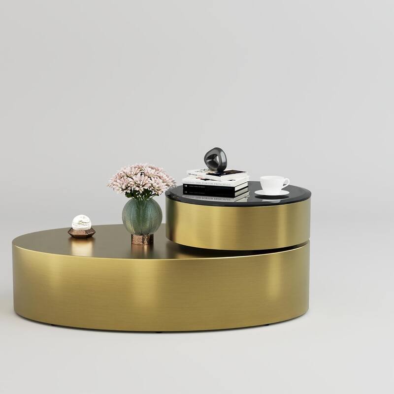 Classic and Luxurious 50 inch 2 Tiers Rotatable Oval Coffee Table Center Table