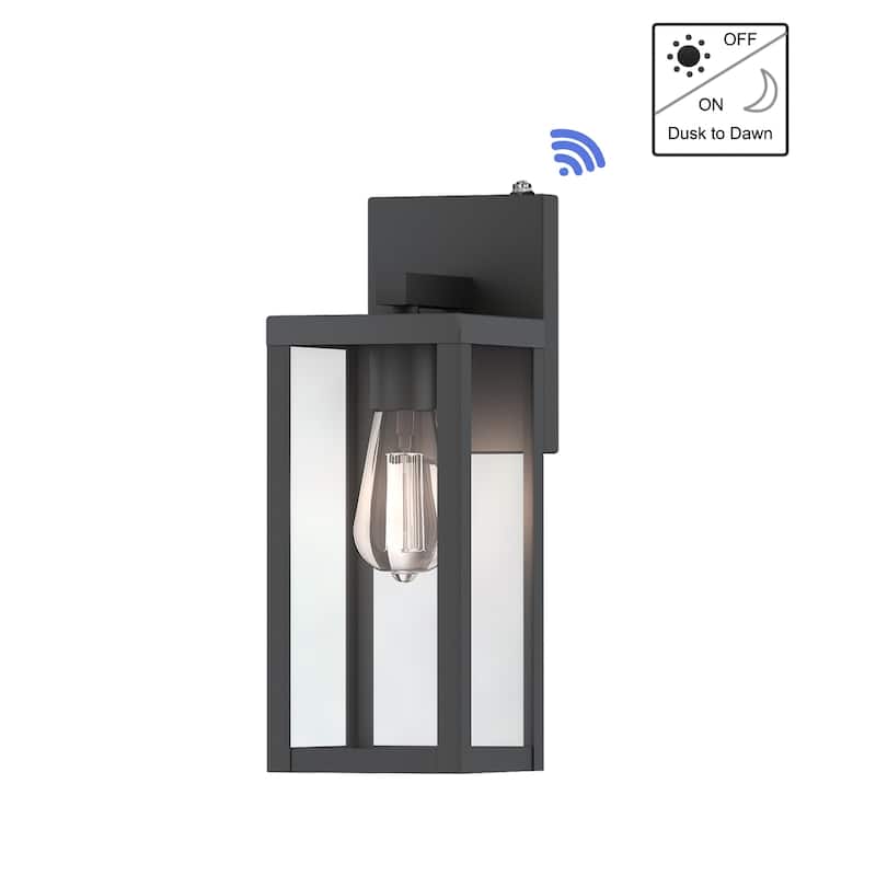 1-Light 13'' H Matte Black Outdoor Wall Lantern Sconce - Black with Dusk to Dawn