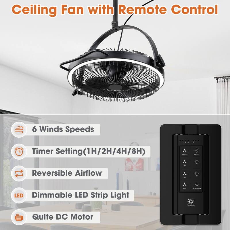 20" Black Integrated LED Rotatable 6-Speed Industrial Ceiling Mount Fan with Remote