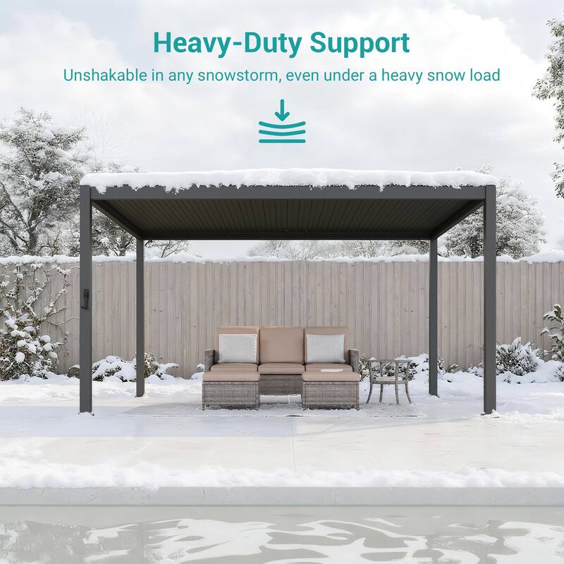 Outdoor Metal Solar LED Louvered Pergola with Adjustable Roof