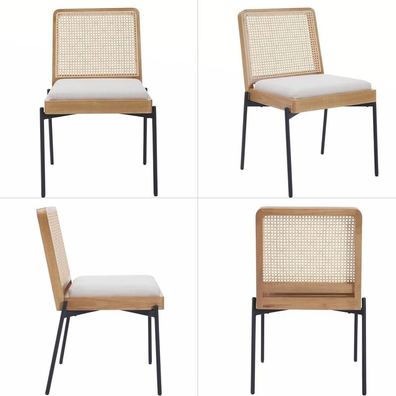 2PCS Linen Side Chairs With Rattan Back