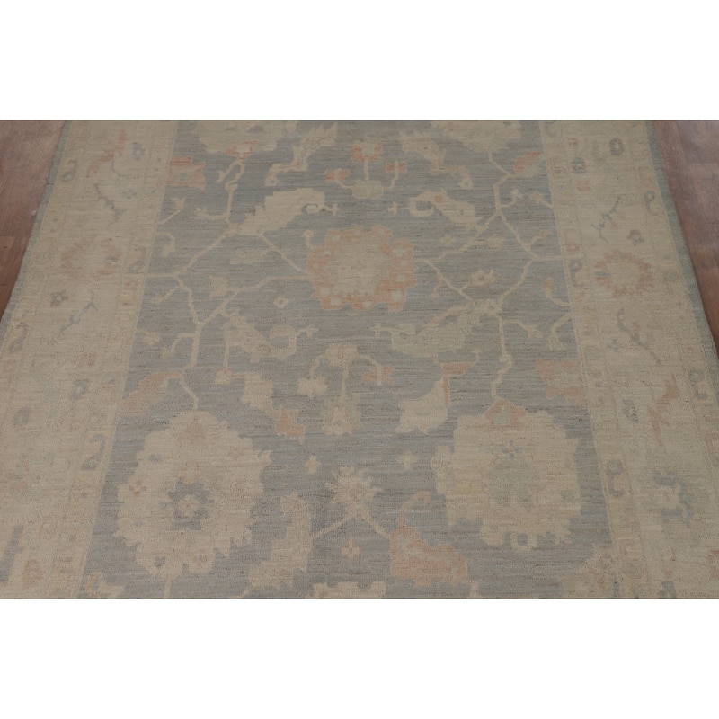 Vegetable Dye Blue Oushak Turkish Rug Hand-Knotted Wool Carpet - 5'11"x 9'7"