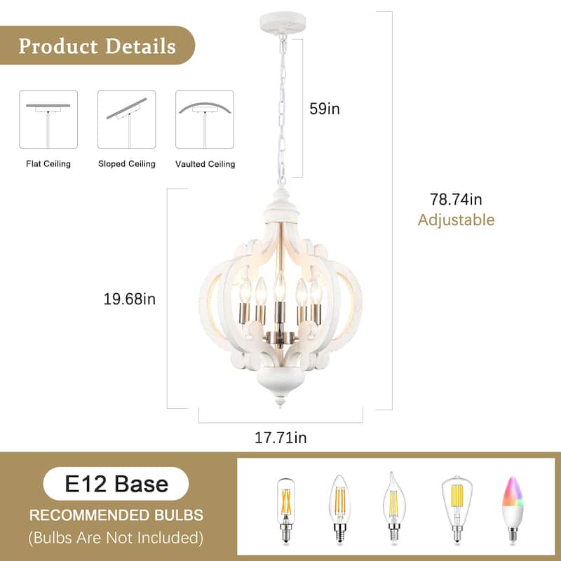 5-Light W17.71" x H78.74" Rustic Lantern Chandeliers for Dining Room