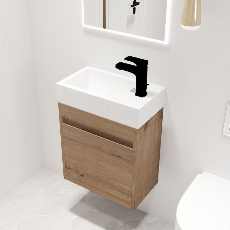 Malwee 18" Floating Bathroom Vanity, Mini Wall Mounted Bathroom Vanity, Single with Resin Sink and Soft Close Door
