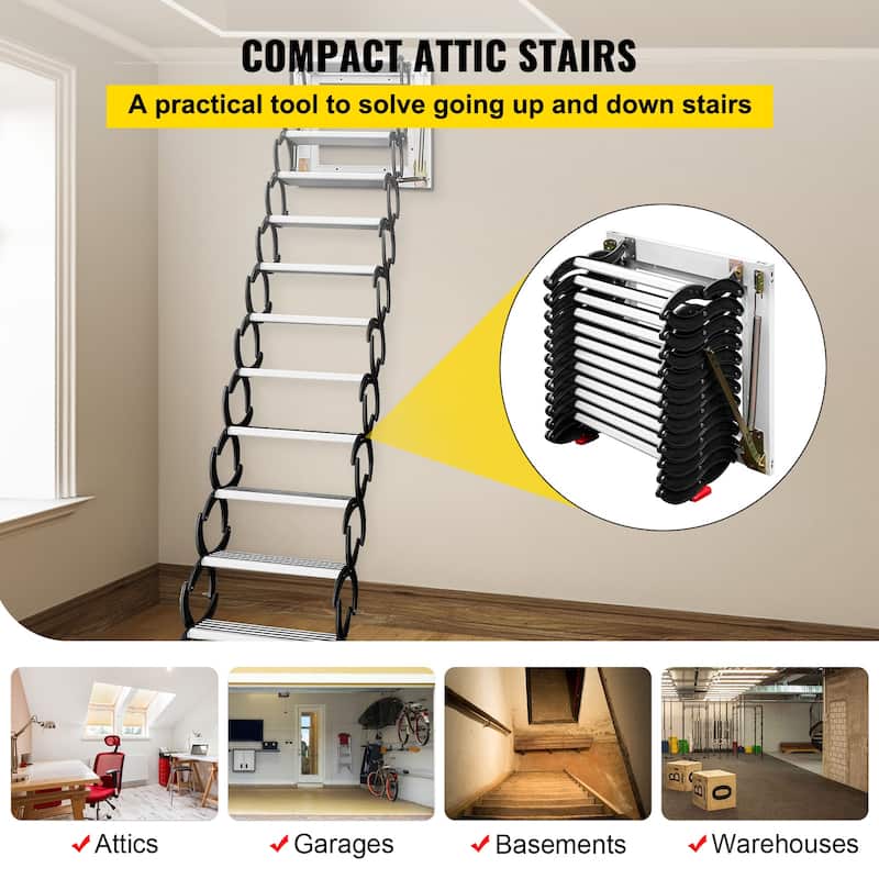 Attic Steps Pull Down 12 Steps Attic Stairs Alloy Attic Access Ladder - 660 lbs