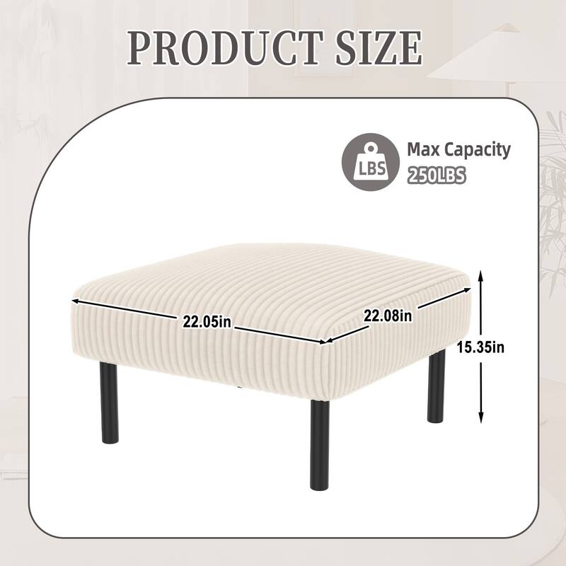 Small Ottoman Footstool with Legs, Corduroy Fabric Ottoman Foot Stool with Soft Padded seat