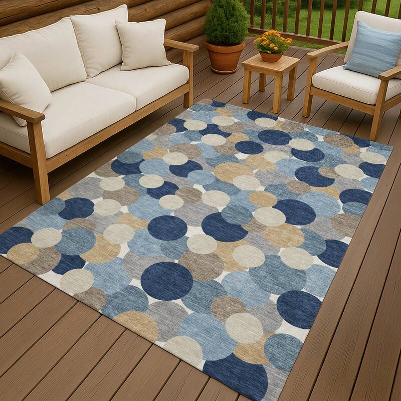 Machine Washable Indoor/ Outdoor Mucho Bubbles Chantille Rug - Blue - 10' x 14'