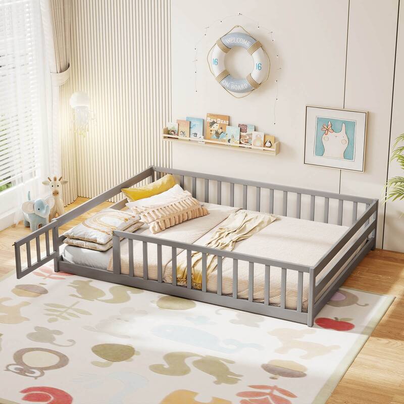 Costway Full Size Floor Bed with Full Length Safety Guardrails & Door