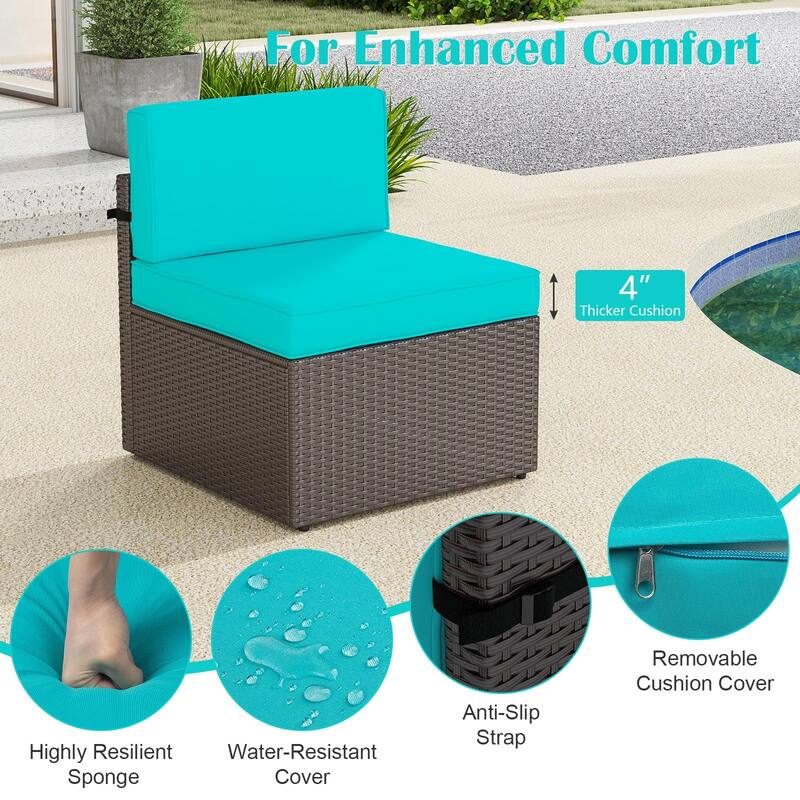 7PC Outdoor Patio Furniture Set, Wicker Patio Sectional Furniture Set with Coffee Table & Cushion for Garden, Backyard, Poolside