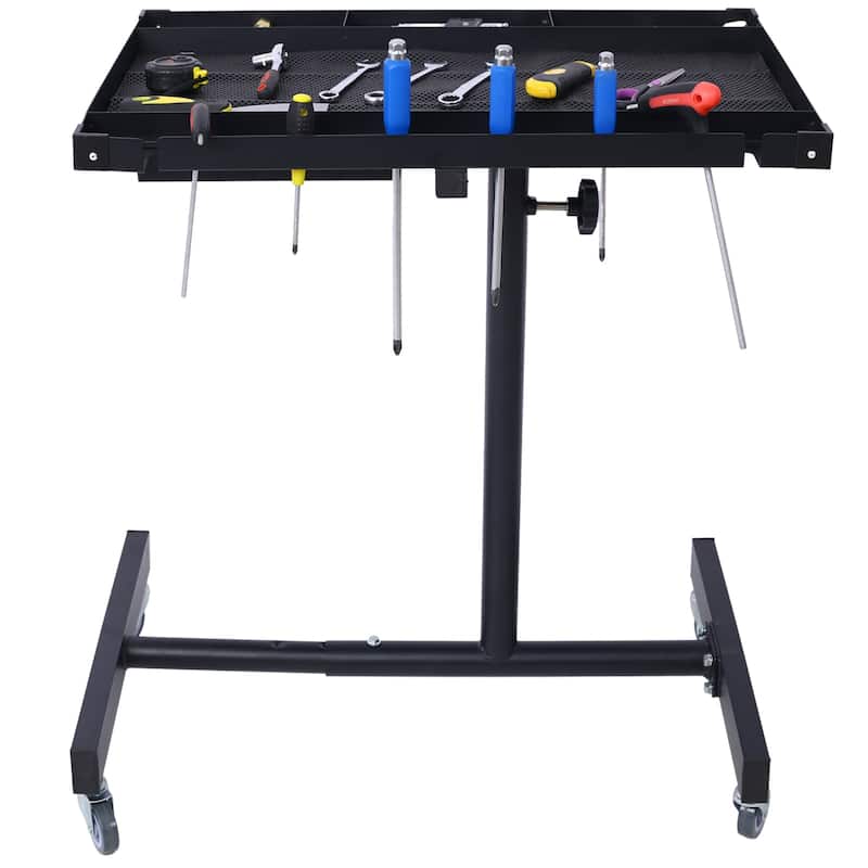 Adjustable Tear Down Work Table with Drawer for Garages, 2.5" Swivel Casters, 220 Pound Capacity, Rubber Corners, Heavy Duty