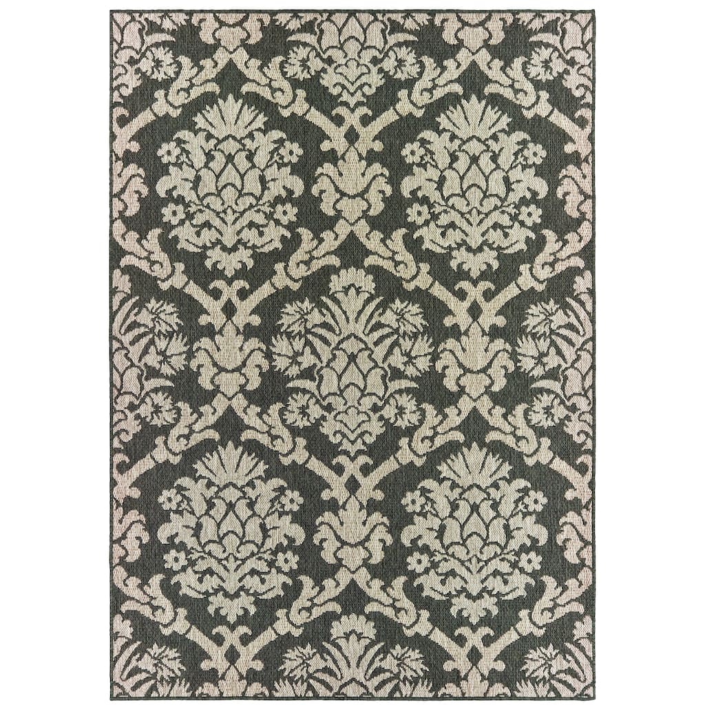 Vista Home Higgins Damask Lattice Grey/ Charcoal Indoor/ Outdoor Area Rug
