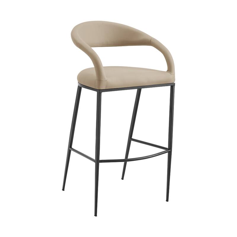 Monie Bar-Height Stool Chair, Curved Floating Back, Beige Faux Leather