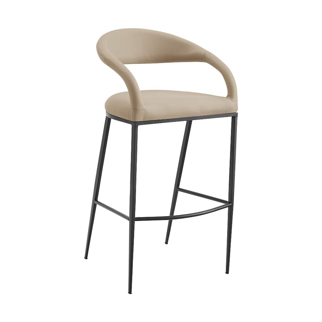 Monie Counter Stool Chair, Curved Floating Back, Beige Faux Leather