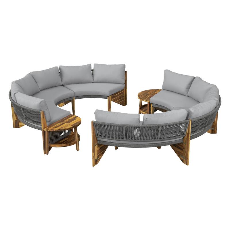 Outdoor 6-Person Round Sectional Furniture Set Patio Sectional Sofa Set with Round Coffee Table for Garden Backyard