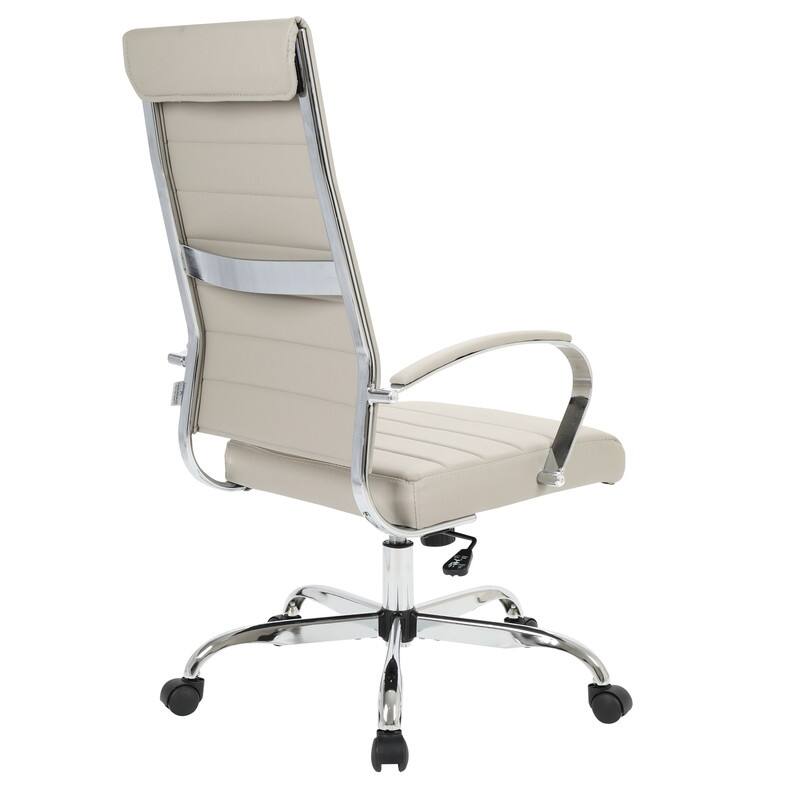 Benmar High-Back Leather Office Desk Chair in Stainless Steel Frame Adjustable Height Tilt Lock 360 Swivel Ergonomic Chair
