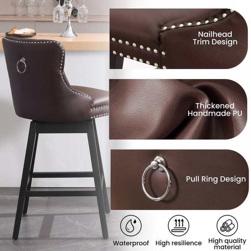 26"/29" Faux Leather Swivel Counter and Bar Height Stools Solid Wood Frame (Set of 2)