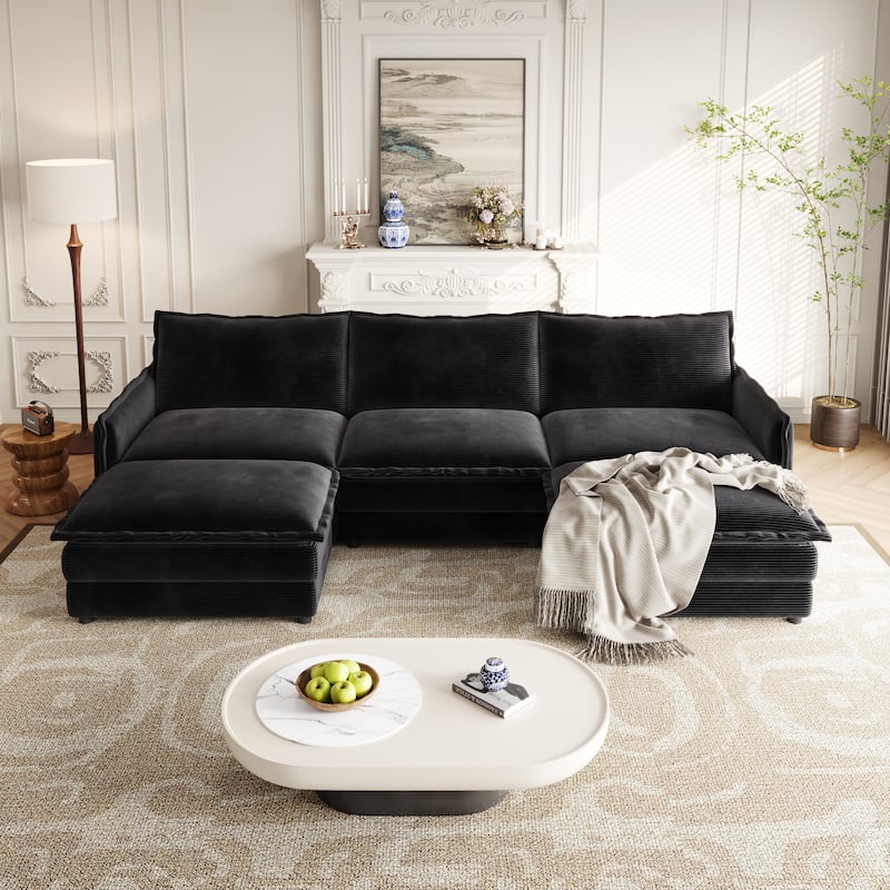 Corduroy Upholstered Modular Sectional Sofa U Shaped Cloud Couches with 2 Ottomans