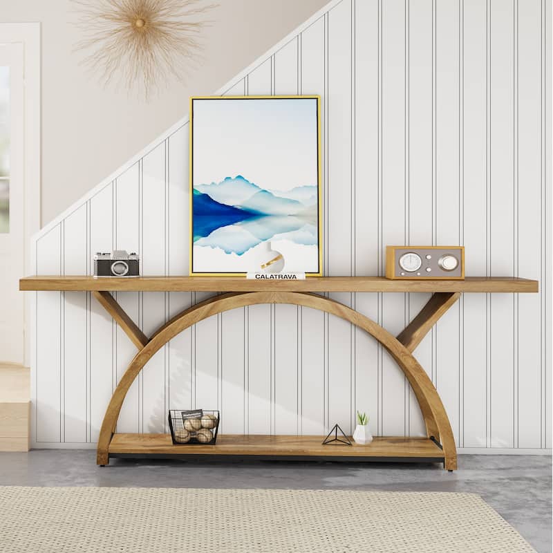 70.87" Console Table Sofa Table with Storage Shelf Half Moon Frame