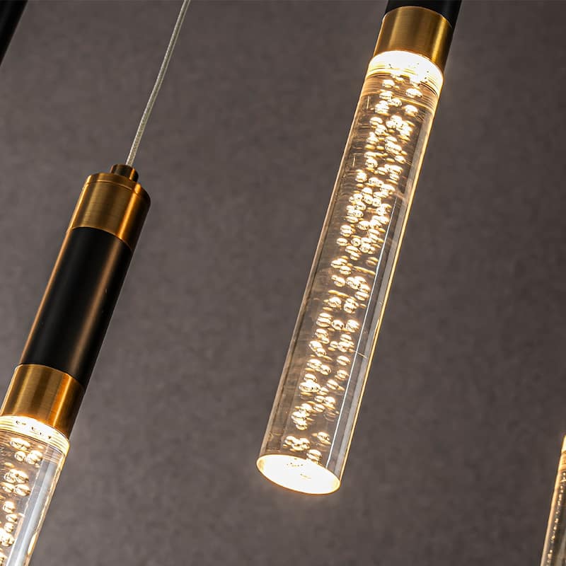 CraftHome 5-Light Modern Linear Seeded Bubble Glass Integrated LED Dimmable Pendant Light In Matte Black For Dining Room