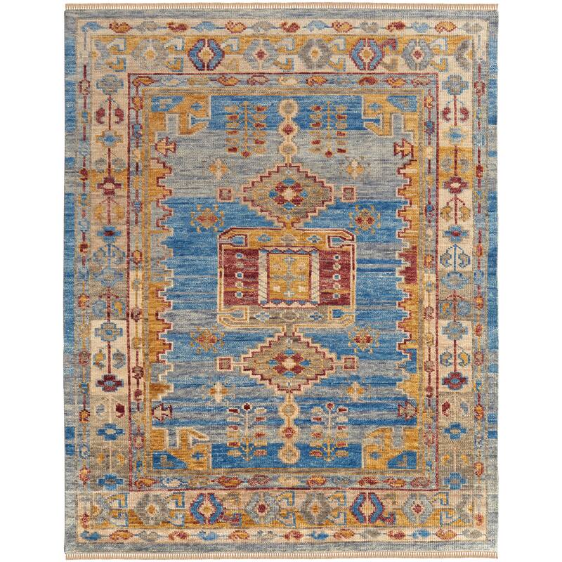Grand Bazaar Foxboro Hand Knotted Geometric Traditional Area Rug - 4' x 6' - Blue/Yellow/Red