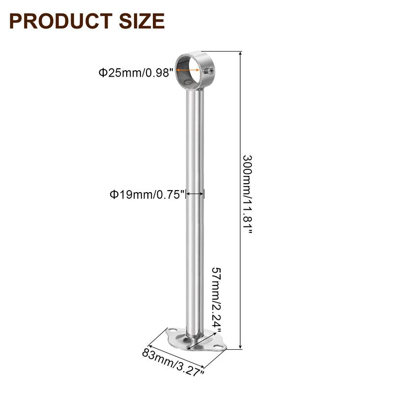 2 Pcs Ceiling Mount Curtain Rod Bracket, Stainless Steel Rod Holders - Silver - 1.26"Dia x 11.81"L